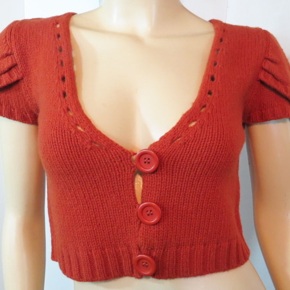 LES PETITES Rust Thick Cropped Cardigan Sweater S